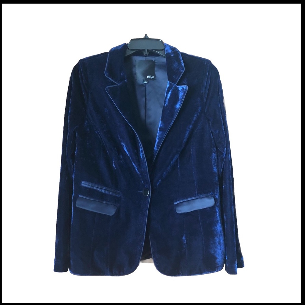 FATE by LFD Blue Velvet Blazer Jacket Sophisticated Statement Chic - S